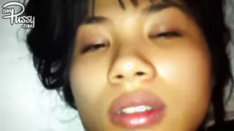 Beautiful young Asian girlfriend sucks dick and gets her hairy pussy fucked