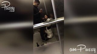 Blowjob and mouthful in elevator with cute teen girl